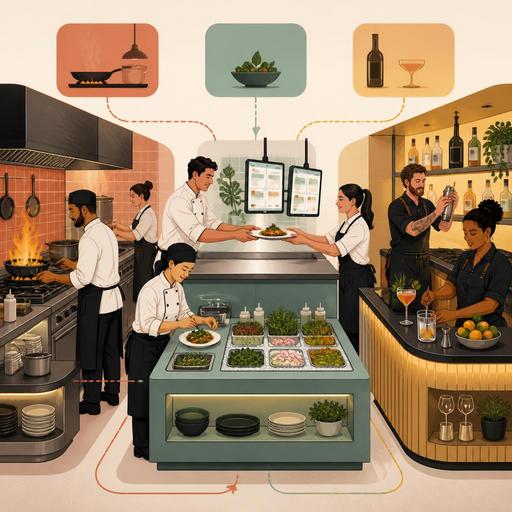 İstasyon Bazlı Mutfak Akışı: Sıcak, Soğuk ve Barı Senkronize Etme